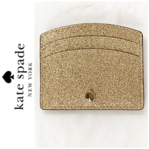 NWT Kate Spade glitter card wallet pale gold - Picture 2 of 5